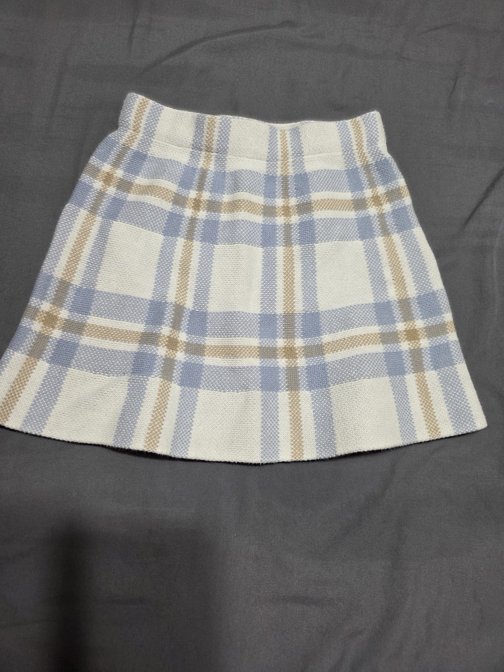 Plaid Knit Mini Skirt in Cream, Light Blue & Tan